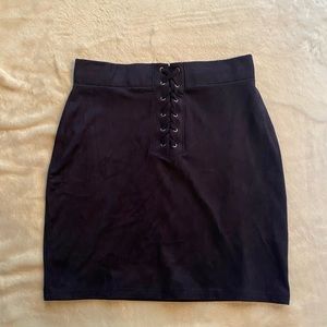 Navy Suede Lace-up Skirt